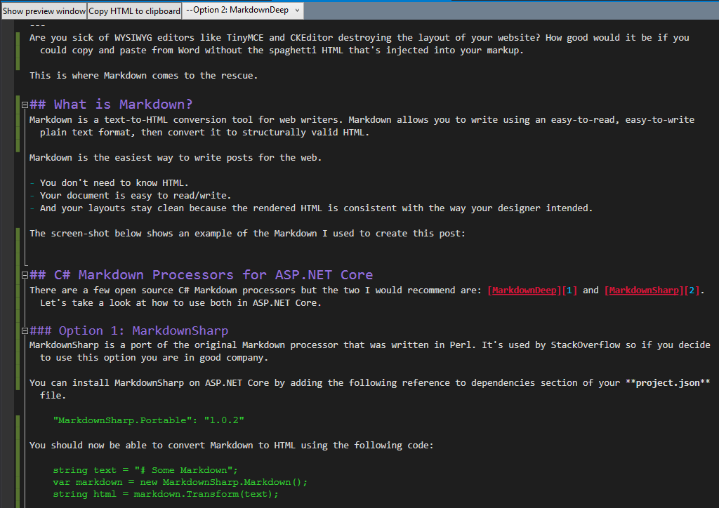 C# parse markdown to html